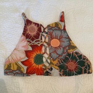 Stone fox swim iver high neck crisscross top